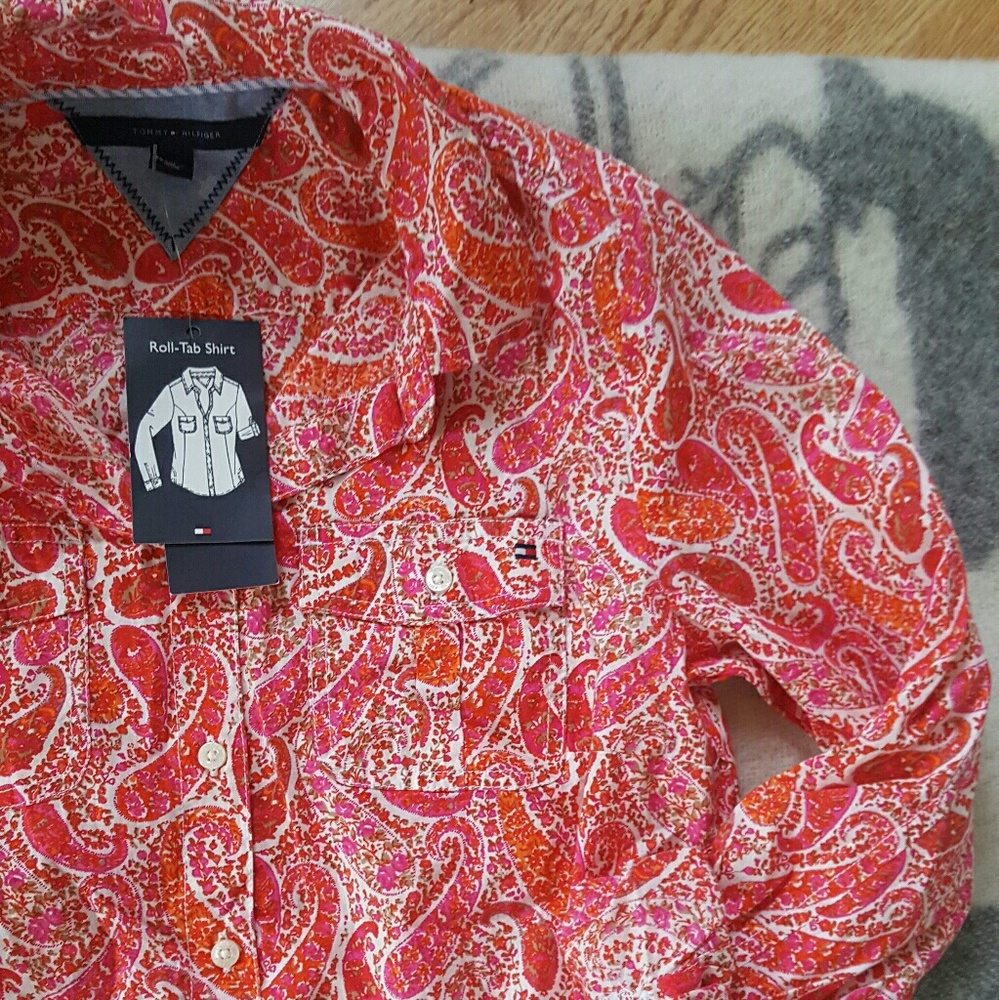 Tommy Hilfiger button down roll tab collared shirt